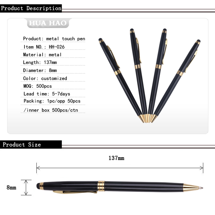 Thin Metal Ballpoint Pen with Stylus Tip