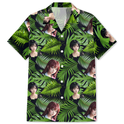 free seamless leaf face pattern image Hawaiian shirt