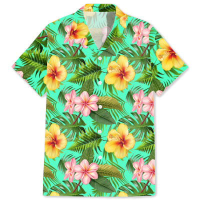 free seamless leaf flower pattern image Hawaiian shirt