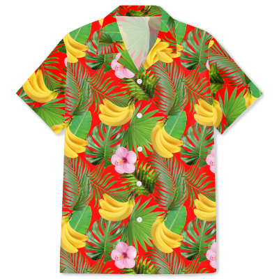 free seamless leaf tropical fruit pattern image Hawaiian shirt