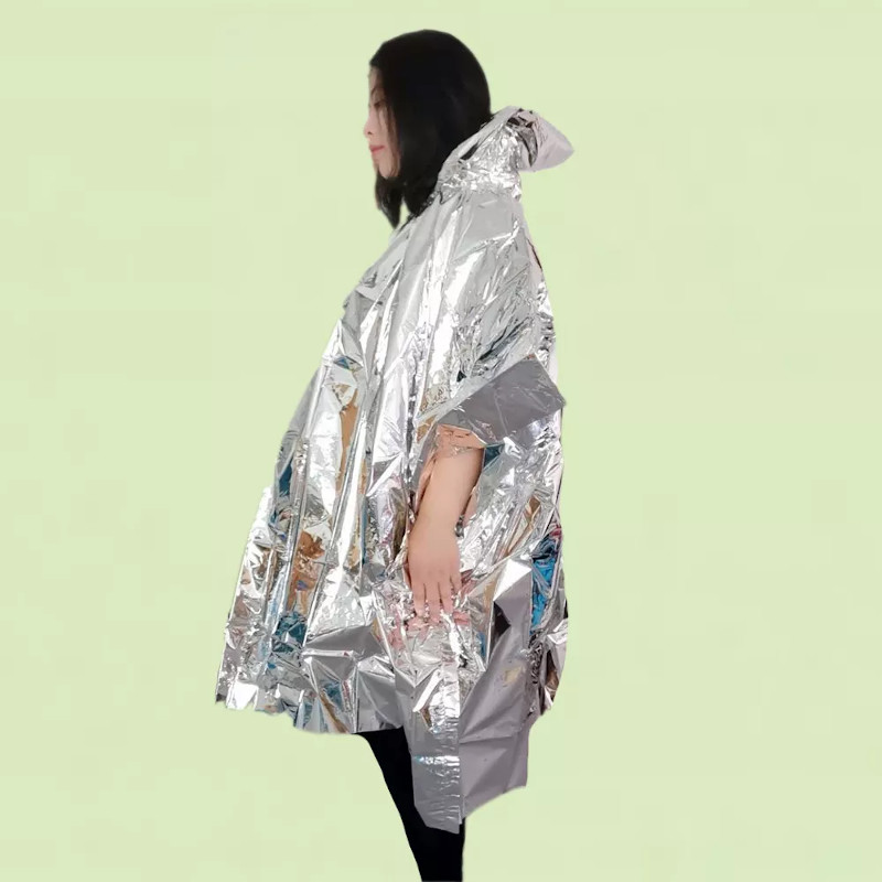 emergency foil poncho prevent hypothermia and shock reflective silver rescue survival supplies