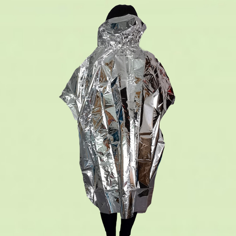 emergency foil poncho prevent hypothermia and shock reflective silver rescue survival supplies