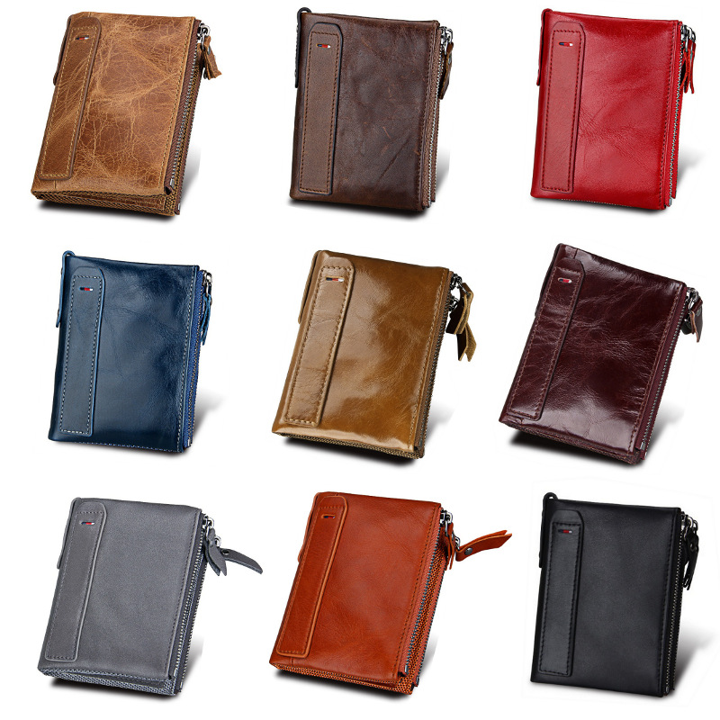 bifold genuine cowhide leather wallet, retro vintage rfid blocking wholesale