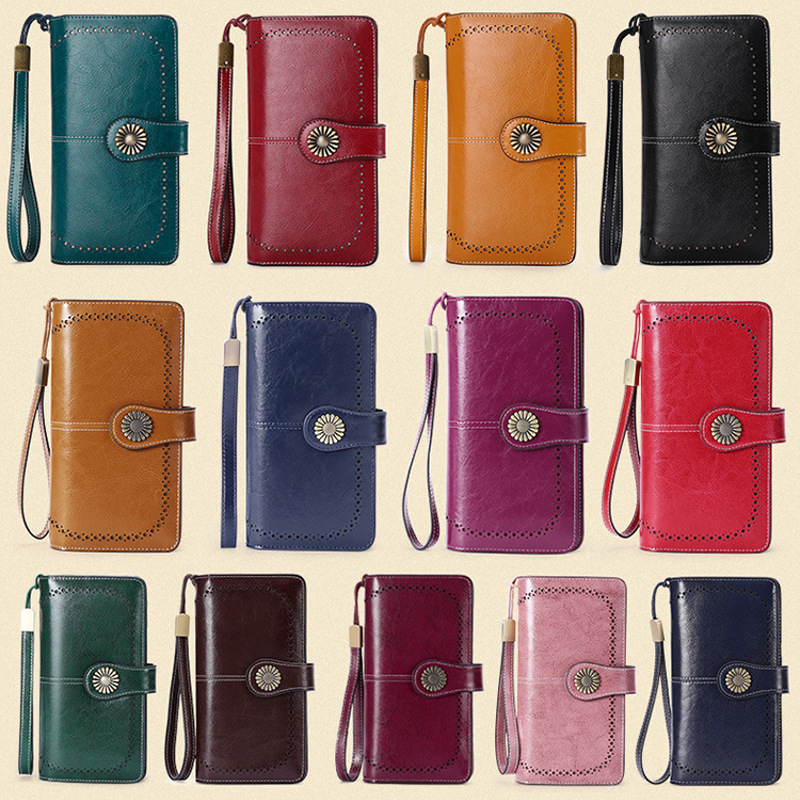 colorful leather wallet for women, genuine cow split leather, rfid blocking, wholesale