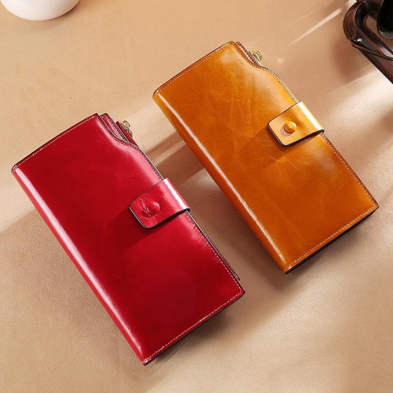 light brown, wine red lady women genuine leather clutch wallet rfid blocking wholesale