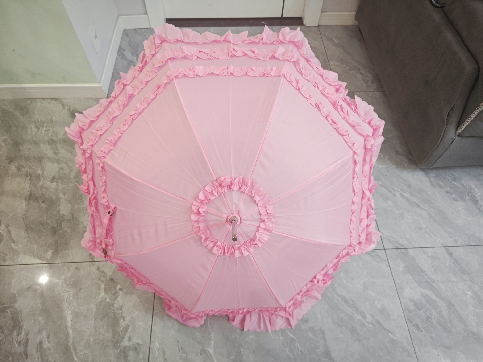 Umbrella with 3 Frills Ruffles Lolita Cosplay parasol pink