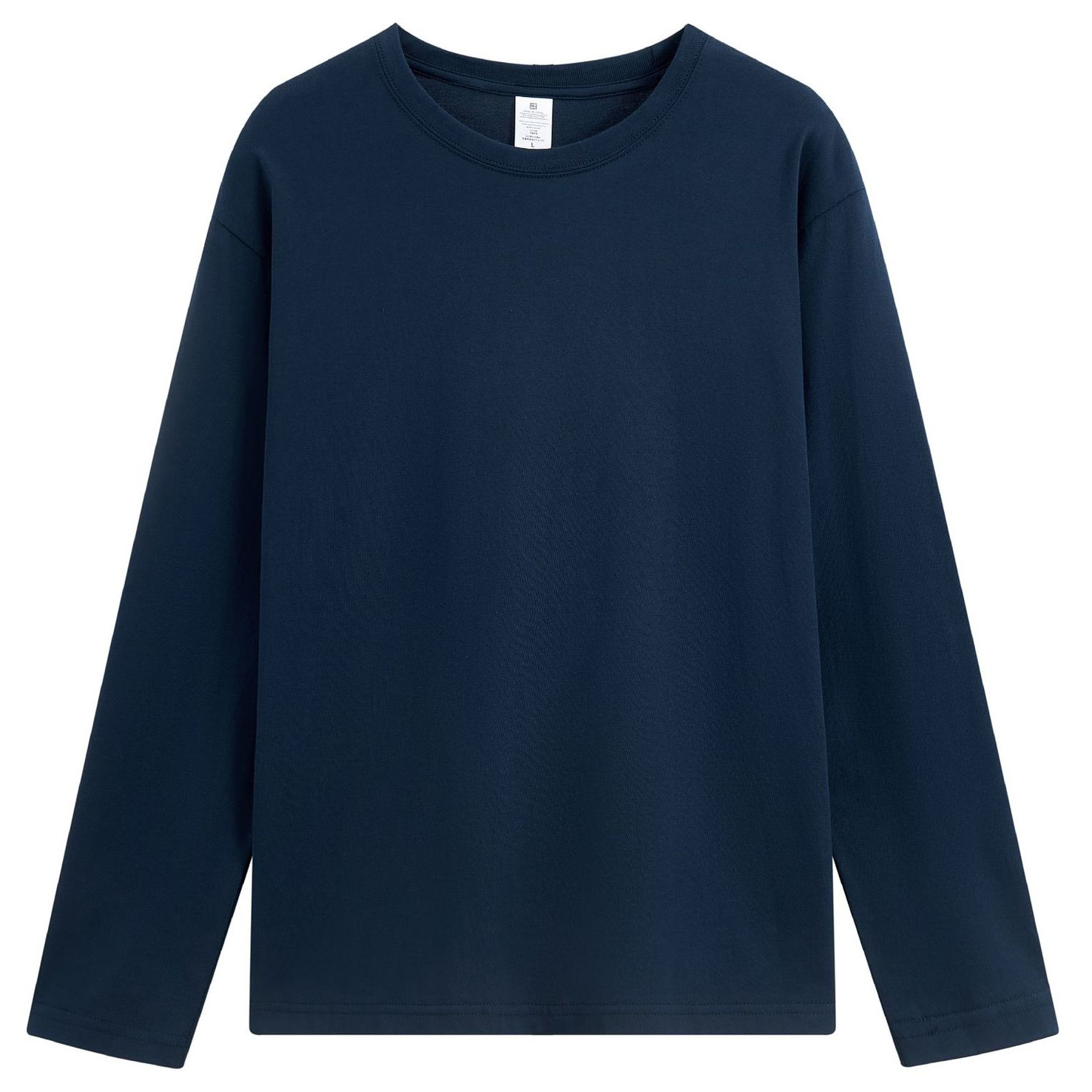 pure 100% combed cotton T-shirt long sleeve crew neck navy blue