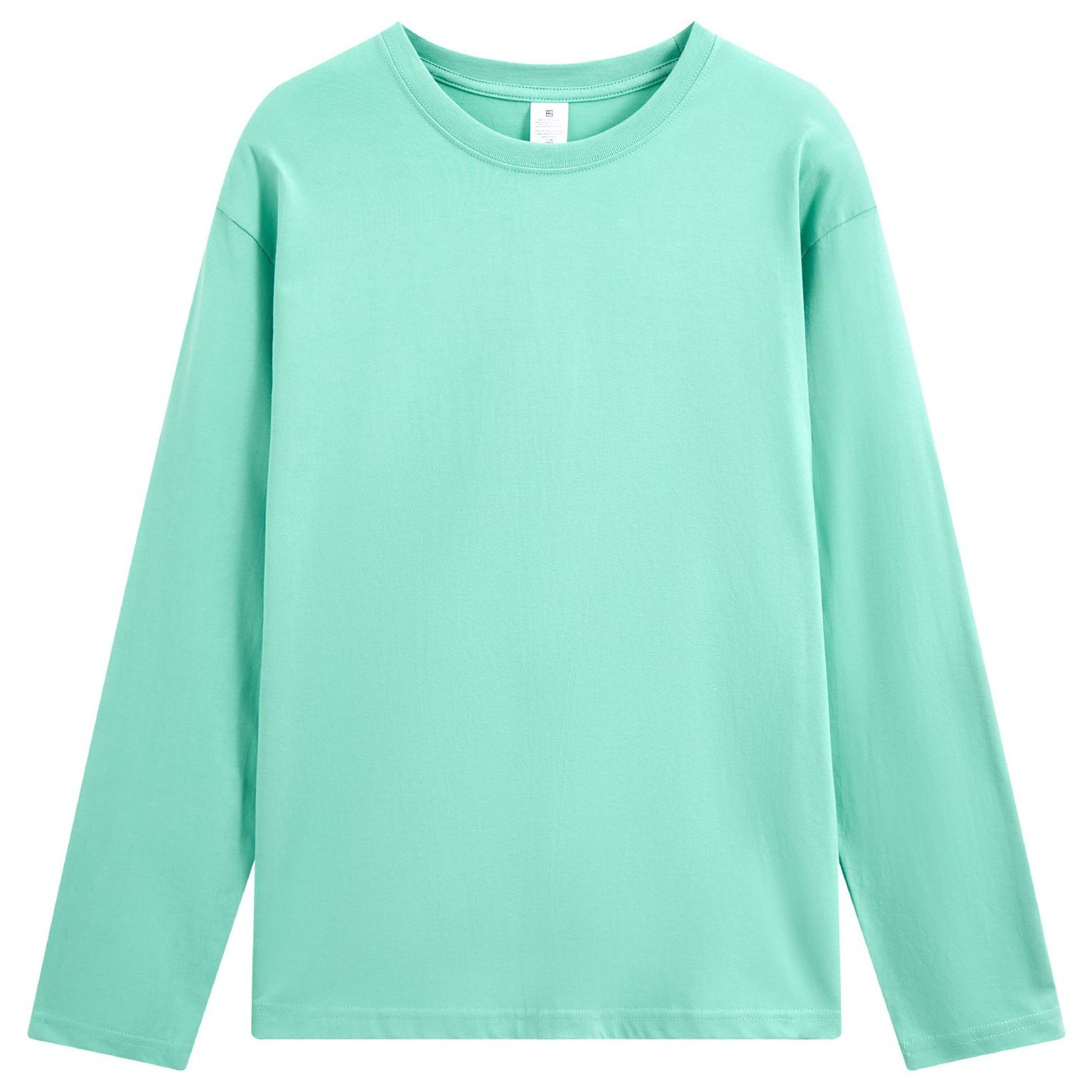 pure 100% combed cotton T-shirt long sleeve crew neck Mint Green