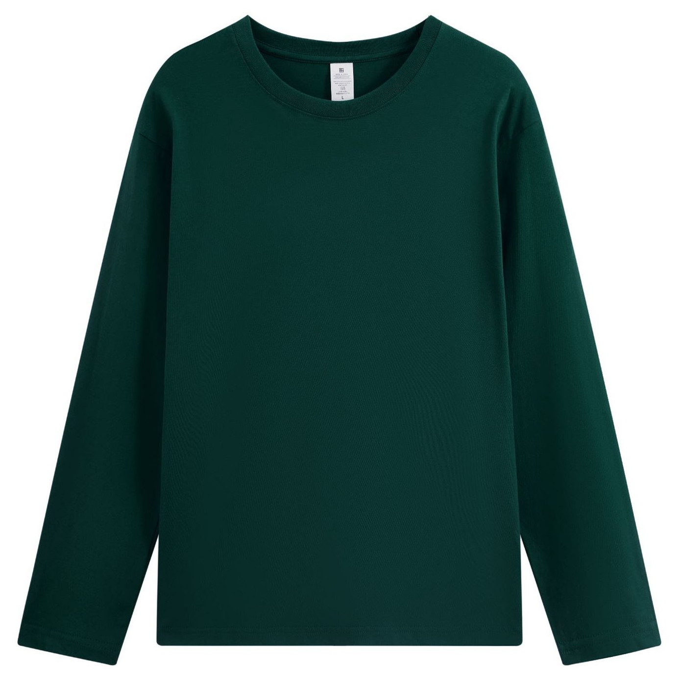 pure 100% combed cotton T-shirt long sleeve crew neck dark green