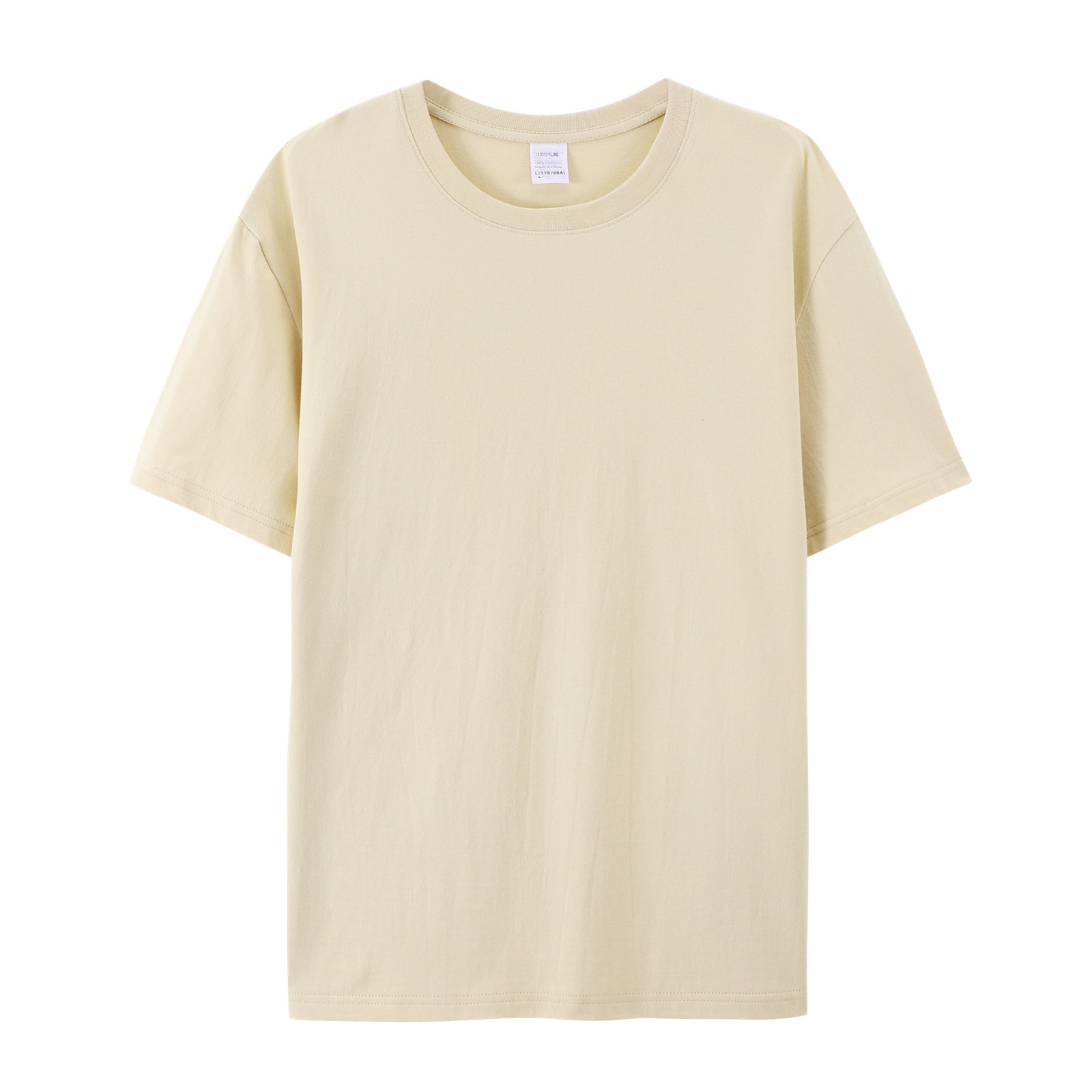 pure 100% cotton T-shirt white short sleeve crew neck beige