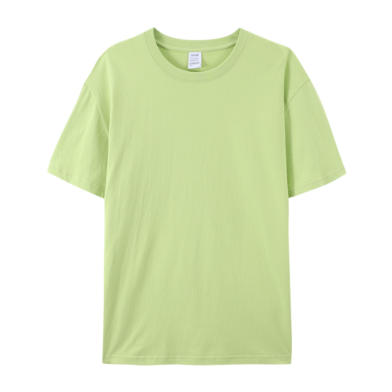 pure 100% cotton T-shirt white short sleeve crew neck matcha green