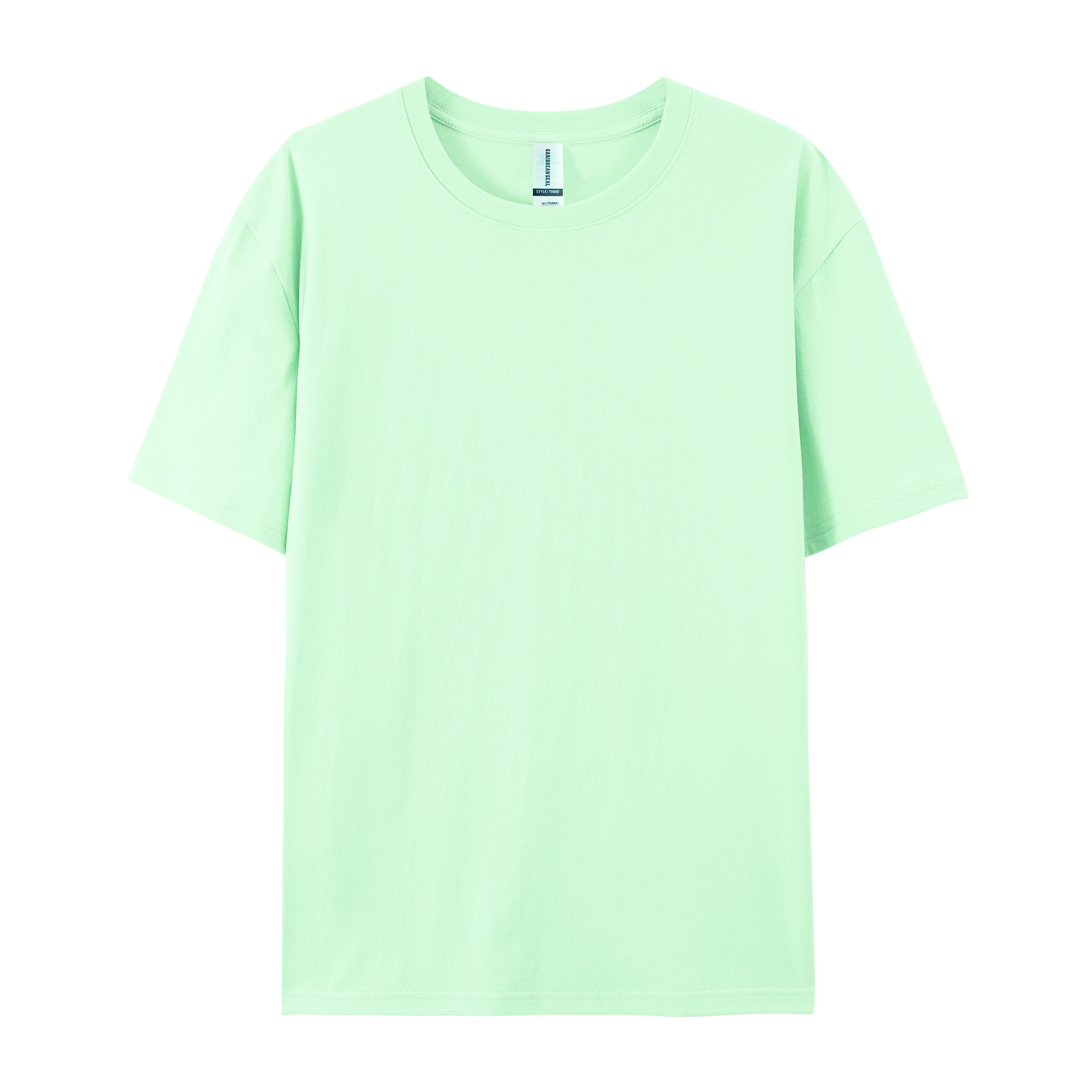 pure 100% cotton T-shirt white short sleeve crew neck Light Aqua Green