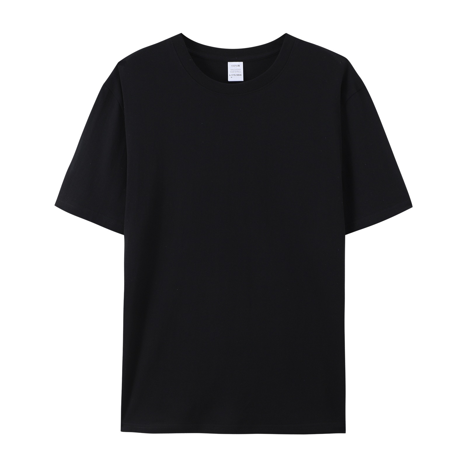 pure 100% cotton T-shirt white short sleeve crew neck black