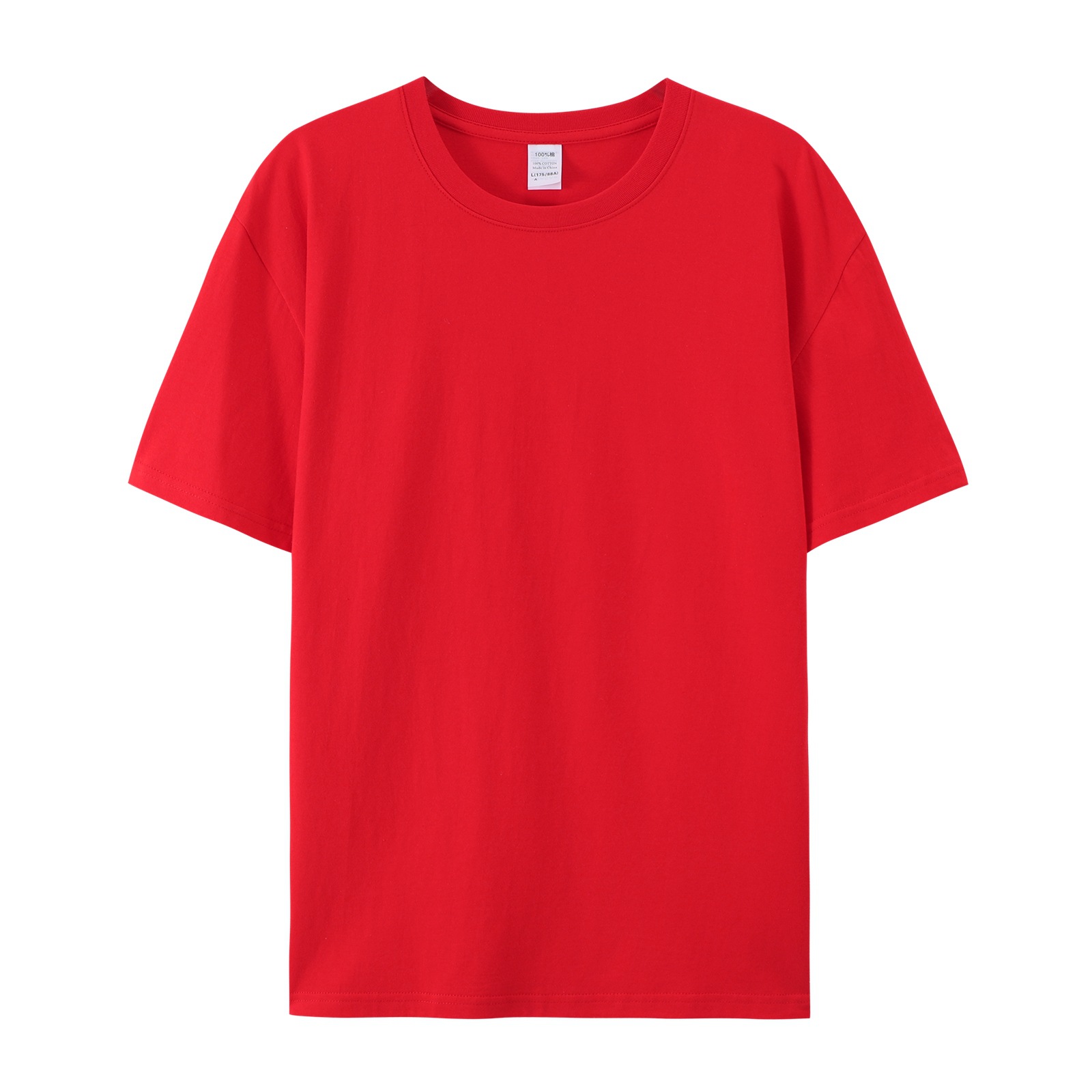 pure 100% cotton T-shirt white short sleeve crew neck red